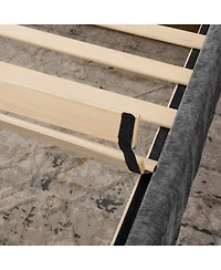 Streamdale Furniture Queen Size Chenille Upholstered Bed Frame with Pleated Design - Dark Grey