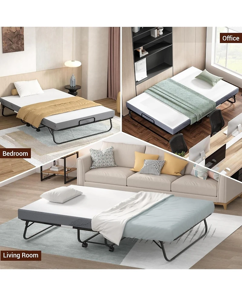 Aheaplus 75"x 46" Folding Bed with Mattress, Foldable Guest Rollaway Bed with Cover and Sturdy Metal Frame