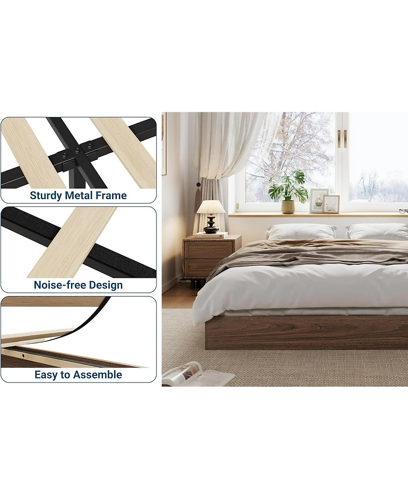 gaomon Queen Size Wood Platform Bed Frame, No Headboard, Wood Slat Support, No Box Spring Needed