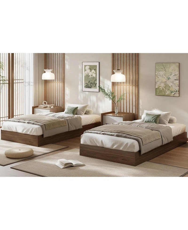 gaomon Twin Xl Solid Wood Platform Bed, Floor-Standing, Sturdy Wooden Slats, Minimalist, No Box Spring Needed, Walnut