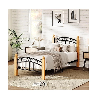 gaomon Twin Size Metal Platform Bed Frame with Victorian Iron Art Headboard & Footboard, Steel Slats