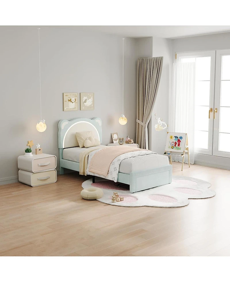 gaomon + Twin Xl + Upholstered Wood + Adjustable Headboard, Drawer, Led Light + Platform Bed Frame