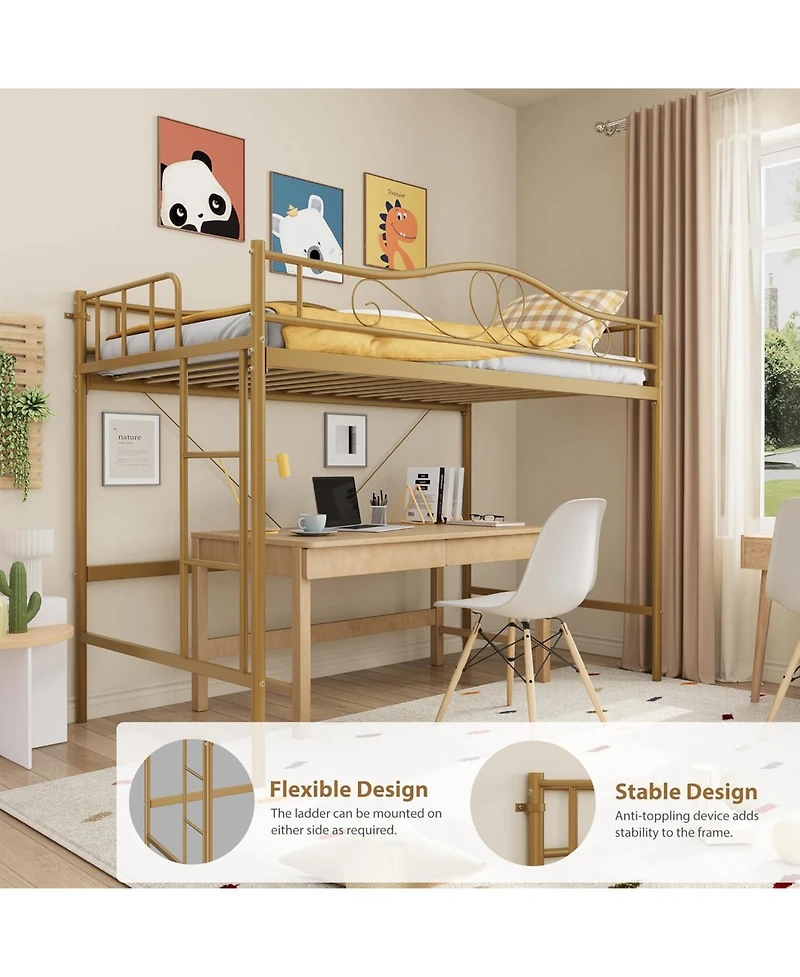 gaomon Twin Size Loft Bed with Ladder Full Safety Guardrail Heavy Duty Metal Frame 400lbs Space Saving