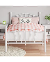 gaomon Twin Size Bed Frame for Kids Heart Shaped Headboard & Tailboard Heavy Metal Slat Support Noiseless White