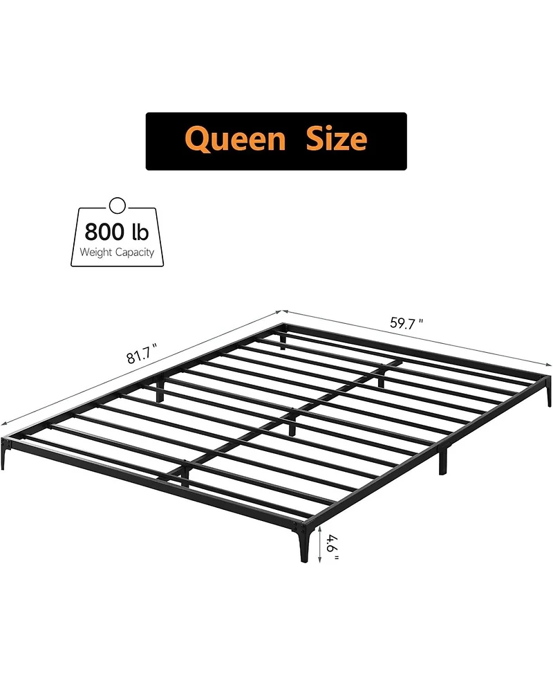 Queen Size Bed Frame 6 Inch Metal Platform Heavy Duty Low Bed Frame Sturdy Metal Slats Matte Black