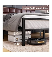 gaomon Queen Size Metal Platform Bed Frame with Faux Leather Headboard Steel Slats Ample Underbed Storage Red Brown