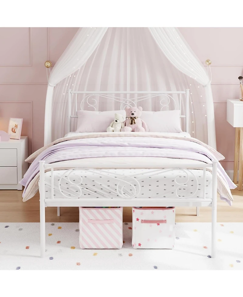 gaomon Twin Size Bed Frame for Kids Metal Bed with Headboard & Footboard Heavy Duty Slats No Box Spring White