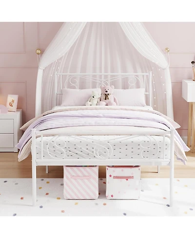 gaomon Twin Size Bed Frame for Kids Metal Bed with Headboard & Footboard Heavy Duty Slats No Box Spring White