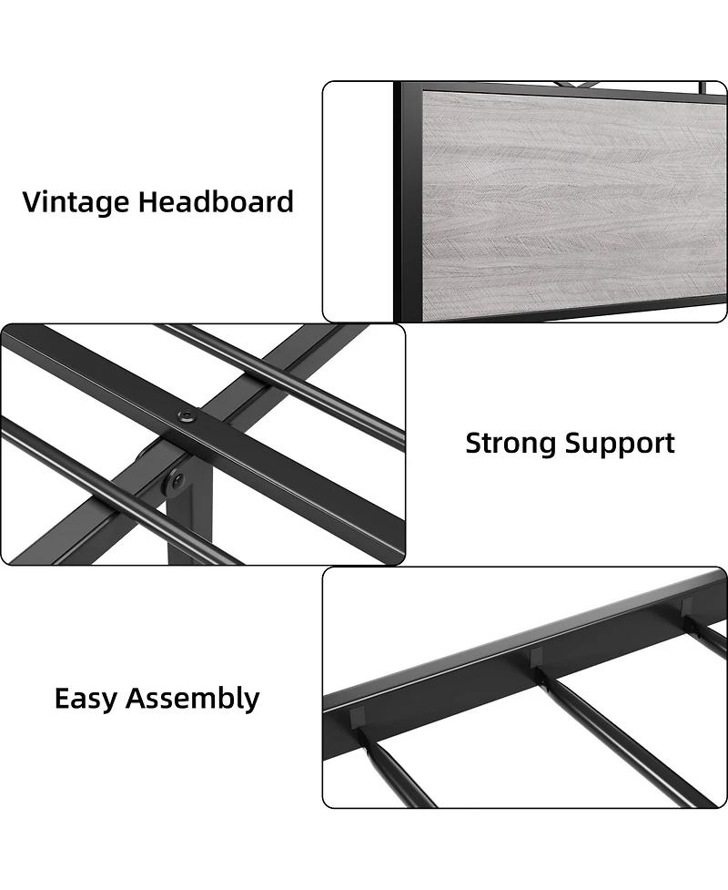 gaomon King Size Triangular Panel Platform Bed Light Gray Woodgrain Space-Saving No Box Spring