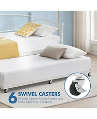gaomon Twin Daybed with Trundle Metal Frame Pullout Trundle 6 Casters Steel Slats Living Room Bedroom Guest Room