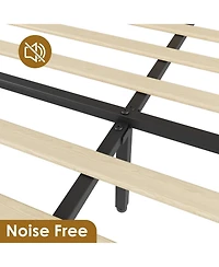 gaomon Full Size Rattan Bed Frame 2 Drawers Wooden Platform Rattan Headboard Led Lights Boho Storage Bed Noise Free No Box Spring Natural Oak