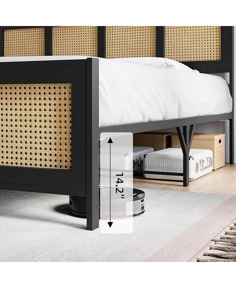 gaomon Queen Size Rattan Platform Bed Frame with Headboard, Boho Design, Strong Metal Slat Support, Noise-Free, No Box Spring Needed