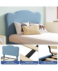 Gaomon Full Bed Frame Upholstered Platform Adjustable Headboard Wooden Slats No Box Spring Needed Light Blue