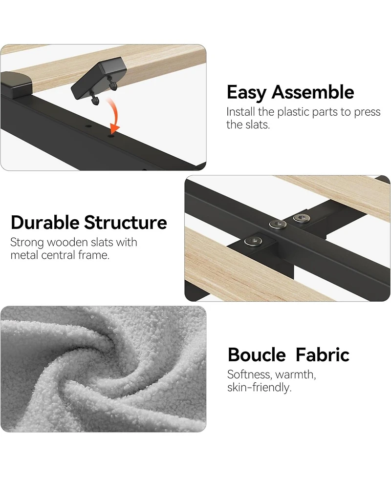 gaomon Twin Size Boucle Upholstered Platform Bed Frame with Storage Headboard Bookcase 2 Drawers No Box Spring