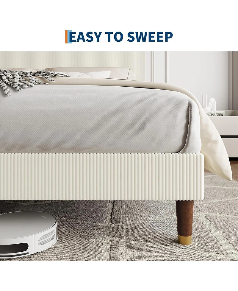 gaomon Queen Size Upholstered with Modern Fabric Headboard, Metal Frame, Wooden Slats, Double Support, No Box Spring Platform Bed Frame