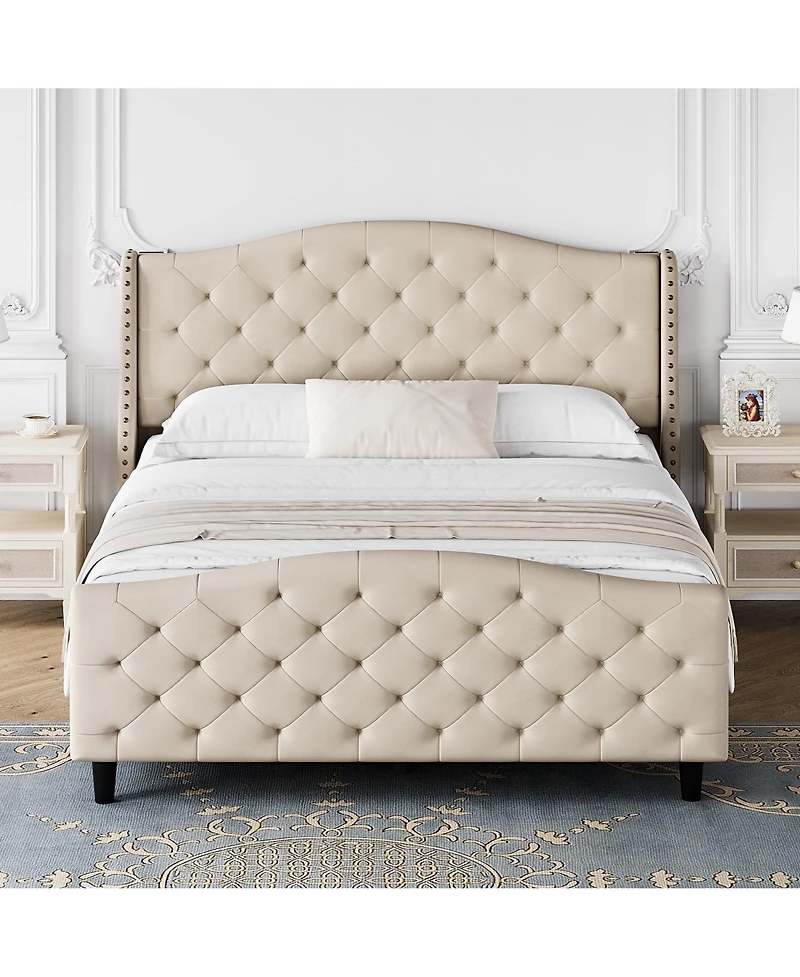 gaomon Easy Assembly Queen Size Velvet Upholstered Platform Bed Frame Space Saving, for Living Room, Guest Room