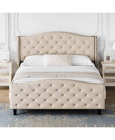 gaomon Easy Assembly Queen Size Velvet Upholstered Platform Bed Frame Space Saving, for Living Room, Guest Room