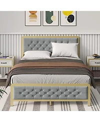 Gaomon Easy Assembly Full Size Velvet Upholstered Platform Bed Frame Space Saving, for Living Room, Guest Room