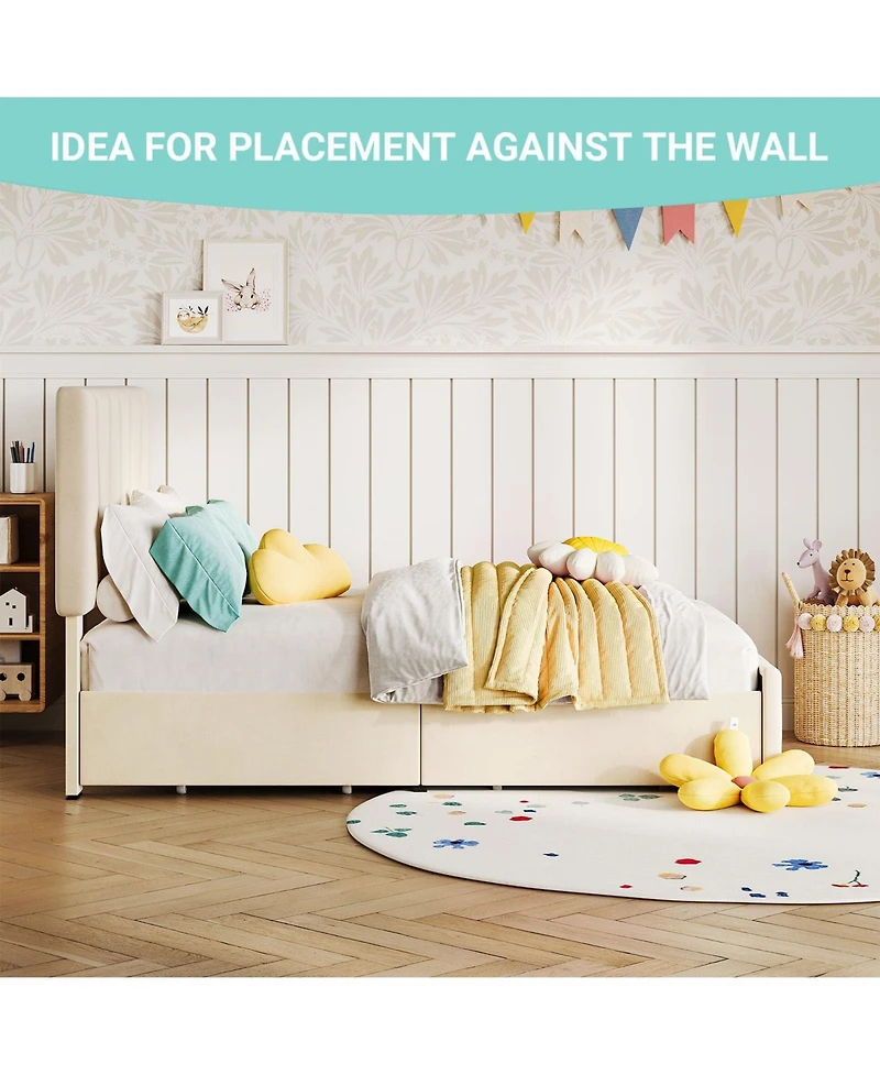 Gaomon Twin Bed Frame with Adjustable Headboard and 2 Storage Drawers