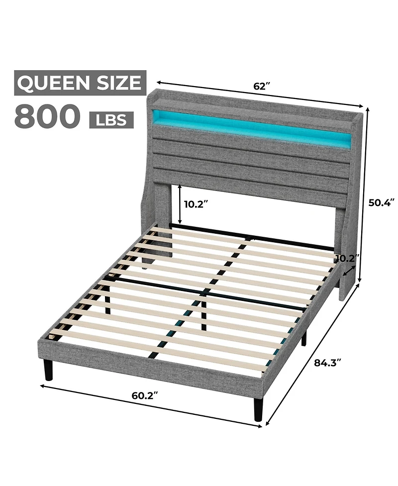 gaomon Queen Bed Frame with Usb Charging Station & Led Lights