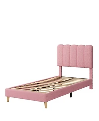 gaomon Twin- Bed Frame, Boucle Upholstered Platform Bed with Wave Headboard for Girls/Kids, Easy Assembly