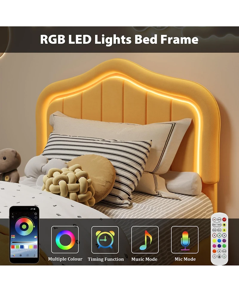 Gaomon Twin Size Upholstered Platform Bed Frame with Storage Drawer & Smart Led Headboard for Kids