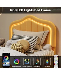 Gaomon Twin Size Upholstered Platform Bed Frame with Storage Drawer & Smart Led Headboard for Kids