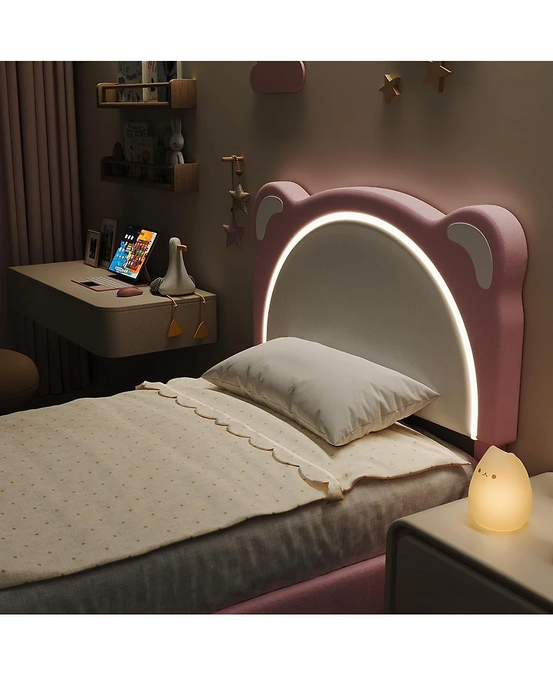 gaomon Upholstered Twin Xl Bed with Adjustable Headboard, Drawer & Led Light, Wooden Slats, No Box Spring – Platform Bed for Kids