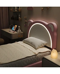 gaomon Upholstered Twin Xl Bed with Adjustable Headboard, Drawer & Led Light, Wooden Slats, No Box Spring – Platform Bed for Kids