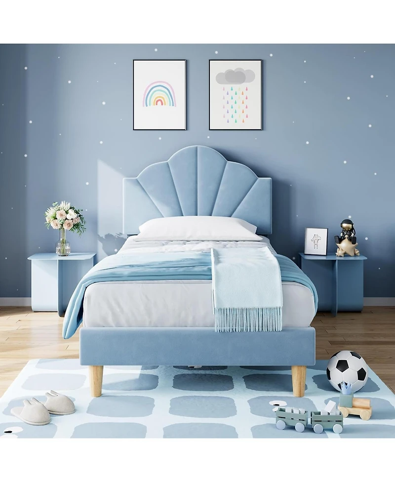 gaomon Velvet Platform Bed with Adjustable Headboard for Kids, Soft Upholstery, Wood Slat Support, Easy Assembly, No Box Spring