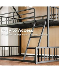 Likimio Bunk Bed Twin Over Full Size with Ladder and Guardrail, House Shaped with Metal Slats Support No Box Spring Needed, Black