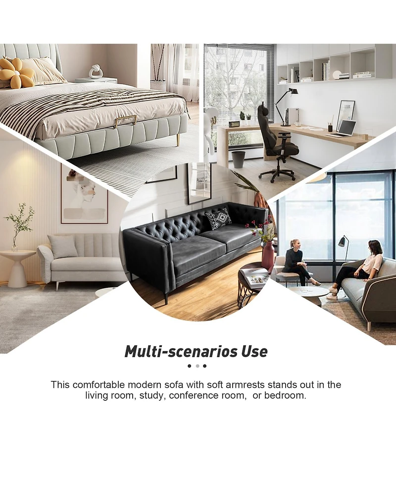 Hulala Home Wales Contemporary 84" Upholstered Button-tufted Sofa with Metal Legs