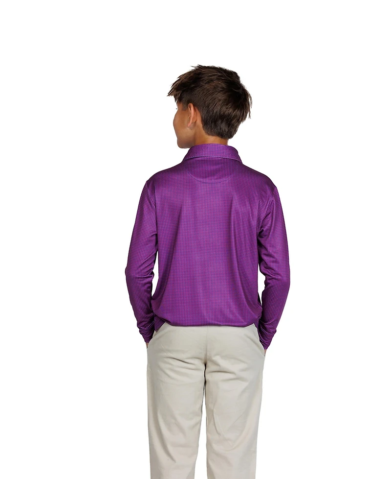 Tailorbyrd Mini Houndstooth Long Sleeve Performance Polo