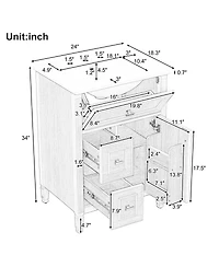 Clihome 24" Bathroom Vanity with Sink, Bathroom Vanity Cabinet with One Flip Drawer and Two Drawers, Adjustable Shelf, Solid Wood and Mdf