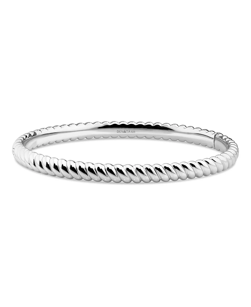 Devata Twisted Rope Bangle Bracelet in Rhodium Plated Sterling , Size