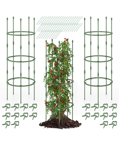 Gymax 3-Pack Garden Tomato Trellis 60'' Plant Support Cage w/ Adjustable Size for Plants