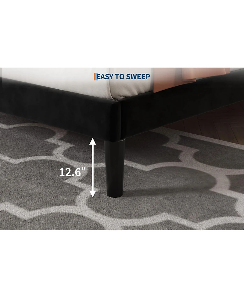 gaomon Velvet Upholstered Bed Frame with Tufted Headboard