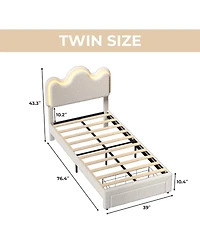 gaomon Princess Bed Frame with Led Headboard & Storage Drawers, Adjustable Boucle Platform for Girls