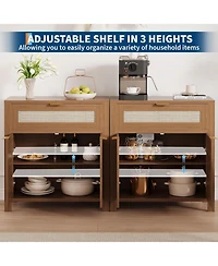 gaomon Rattan Buffet Cabinet with Storage, Narrow Sideboard Doors & Drawer, Wood Console Table for Living Room