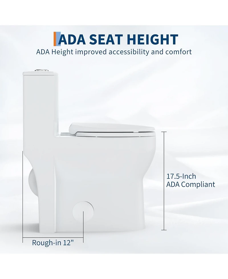 gaomon 17.5 Inch Tall Toilet, One-Piece Round Toilet with Ada Comfort Chair Height Seat, Powerful 0.8/1.28L Gpf Dual Flush