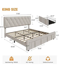 gaomon Upholstered Platform Bed Frame with 2 Storage Drawers, Solid Wood Slats, No Box Spring Needed, Noise-Free