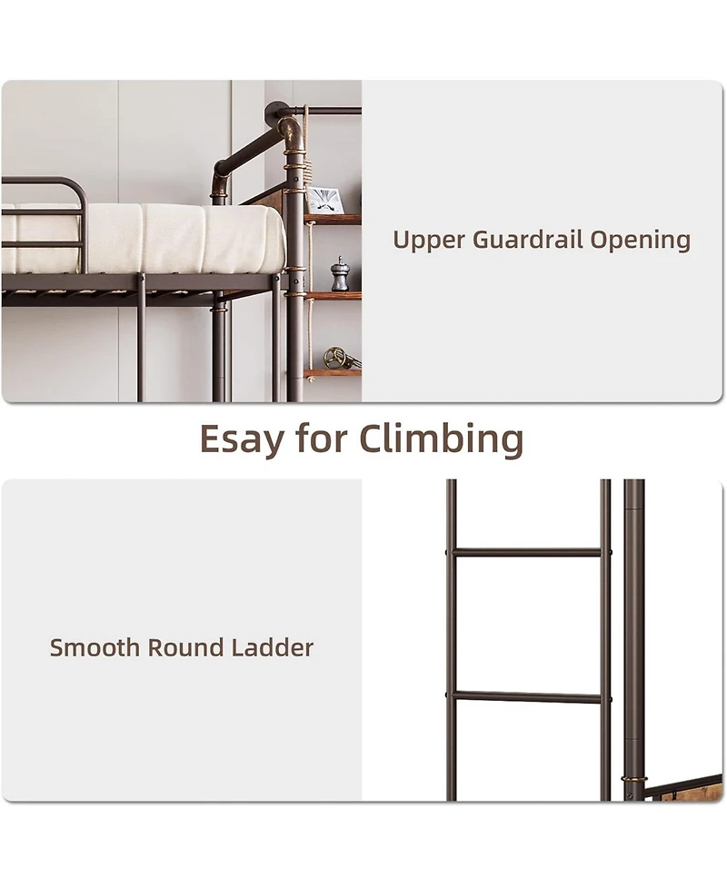 gaomon Metal Bunk Bed Twin Over Twin, Heavy Duty Twin Size Metal Bunk Bed with High Guardrail & Ladders, Convertible Bunk Beds for Kids Adults