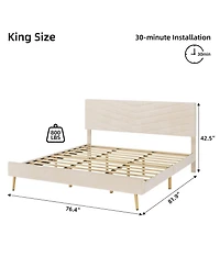 gaomon King Size Bed Frame with Velvet Upholstered Headboard
