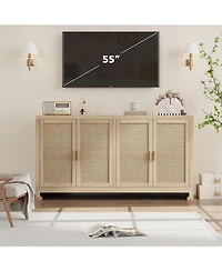 gaomon 40" Modern Boho Rattan Storage Cabinet with Doors, Adjustable Shelf, Multifunctional Tv Stand, Coffee Bar, Oak Brown