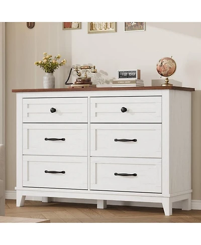 gaomon 6-Drawer Modern Wooden Dresser, 47" Wide Storage Chest, Freestanding Closet Organizer for Bedroom, Living Room