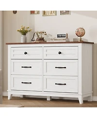 gaomon 6-Drawer Modern Wooden Dresser, 47" Wide Storage Chest, Freestanding Closet Organizer for Bedroom, Living Room