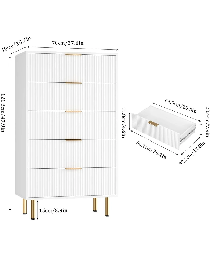 gaomon 47.9" Tall 5-Drawer Wood Modern Dresser with Metal Handle