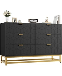 gaomon 47.2 Inch Black 6-Drawer Modern Dresser, Wide Chest, Gold Metal Legs & Handles, Storage for Bedroom, Living Room, Hallway
