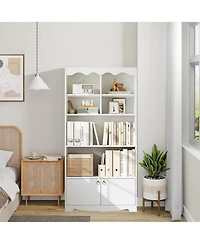 gaomon 5-Tier Modern Bookshelf Display Cabinet, 63" Floor Standing Storage Organizer, Walnut Finish, White