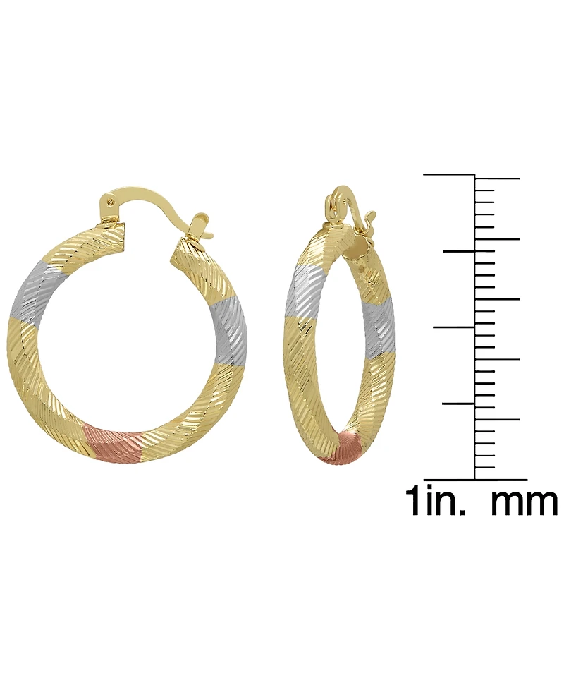 Macy's 14k Gold Plated Brass Tri-Color Diamond-Cut Hoop Earrings